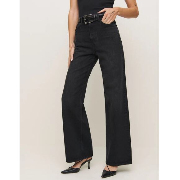 Reformation Black Cary High Rise Slouchy Wide Leg Cropped Jeans Size 32 - Picture 1 of 9